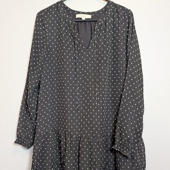 Ann Taylor LOFT Tiered Babydoll Black burnout V neck dress work Cocktail SIZE XL - Picture 1 of 5